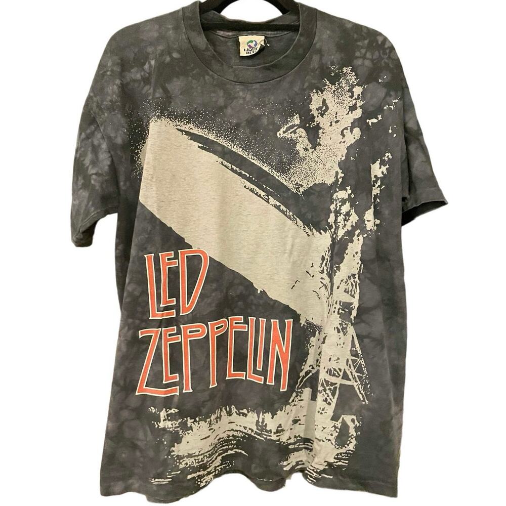 Vintage 90s Led Zeppelin Liquid Blue Single Stitch Shirt Adult XL